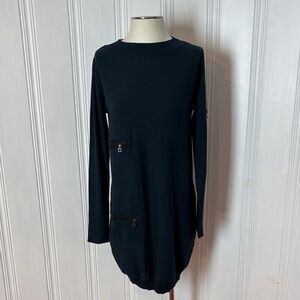 Sarah Pacini Black Long Sleeve Knit Dress with Zip Pockets
